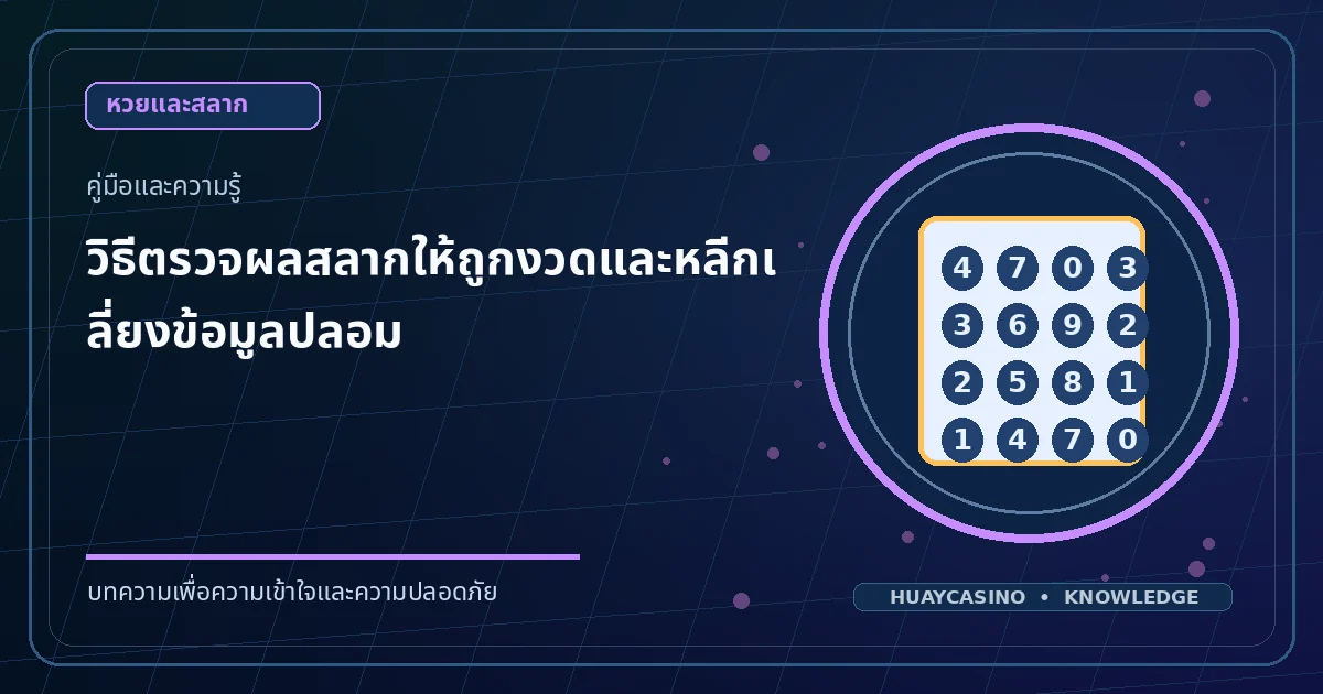 ภาพประกอบหัวข้อ วิธีตรวจผลสลากให้ถูกงวดและหลีกเลี่ยงข้อมูลปลอม โทนสีน้ำเงินและทอง